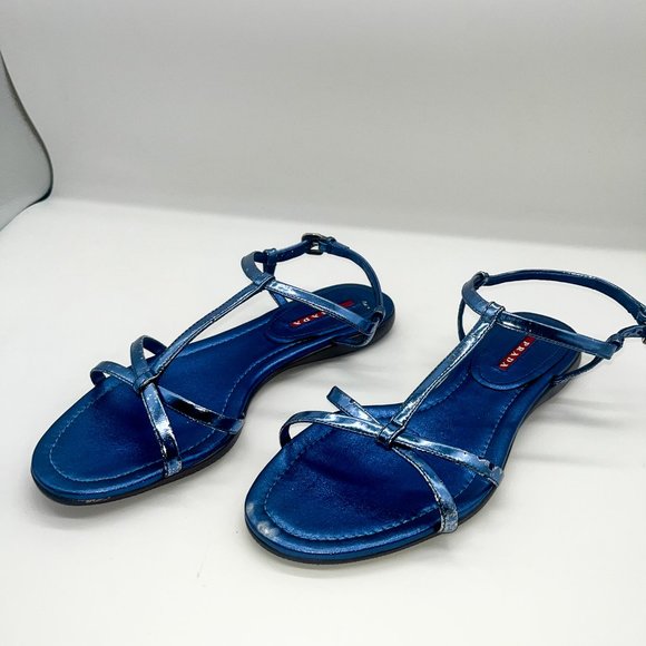 Prada Blue Metallic Sandals Size 7.5 - Picture 2 of 10
